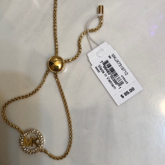 Michael Kors Gold Tone Slider Bracelet Open Frame Circle & MK Logo Crystal NWT - Picture 11 of 16